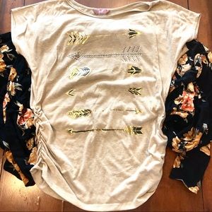 Ruched Metallic Arrow Short Sleeve Layer Tee